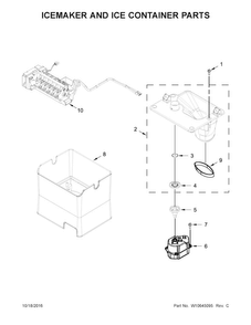 Icemaker And Ice Container Parts Diagram and Parts List for WRX988SIBW01  Whirlpool Refrigerator