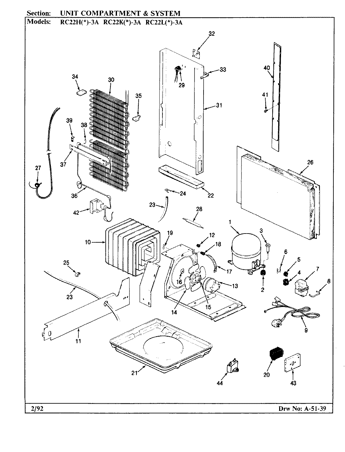 05 - UNIT COMPARTMENT & SYSTEM Diagram and Parts List for RC22LA-3A  Whirlpool Refrigerator
