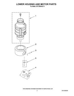02 - LOWER HOUSING AND MOTOR PARTS Diagram and Parts List for DFC1500AAX-3  Whirlpool Trash Compactor