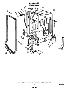 Tub Diagram and Parts List for 8519L00  Roper Dishwasher