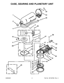 Case, Gearing And Planetary Unit Diagram and Parts List for 5KSM156EBM4  Whirlpool Mixer