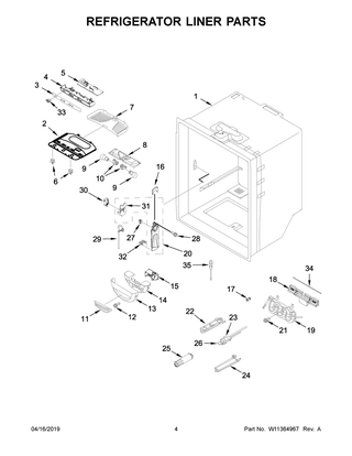 Refrigerator Liner Parts Diagram and Parts List for WRFA35SWHN01  Whirlpool Refrigerator