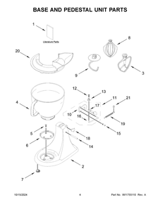 03 - Base And Pedestal Unit Parts Diagram and Parts List for 5KSM150PSPER5  Whirlpool Mixer