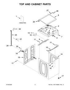 02 - Top And Cabinet Parts Diagram and Parts List for WTW5057LW1  Whirlpool Washer