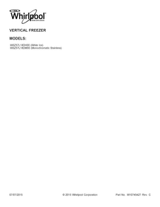 Cover Sheet Diagram and Parts List for WSZ57L18DM00  Whirlpool Freezer