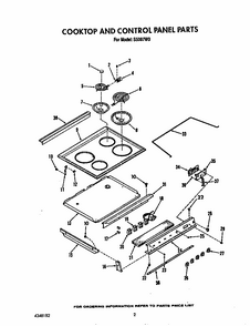 Cooktop And Control Diagram and Parts List for S5007W0  Roper Range