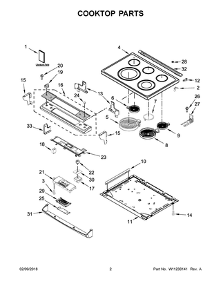 Cooktop Parts Diagram and Parts List for WEE745H0FS2  Whirlpool Range