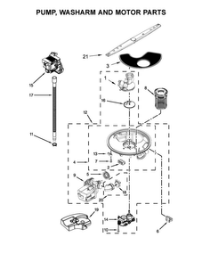 Pump, Washarm And Motor Parts Diagram and Parts List for WDT970SAHB0  Whirlpool Dishwasher