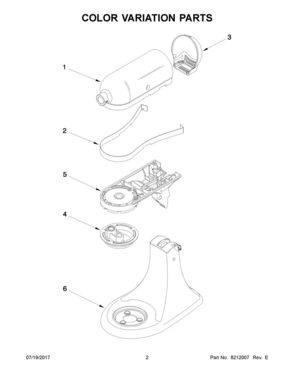 02 - COLOR VARIATION PARTS Diagram and Parts List for 5KSM150PSACP0  Whirlpool Mixer