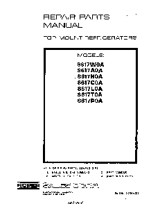 Front Cover Diagram and Parts List for 8617*0A  Roper Refrigerator