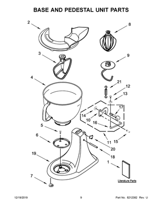 Base And Pedestal Unit Parts Diagram and Parts List for 5KSM150PSBLR4  Whirlpool Mixer