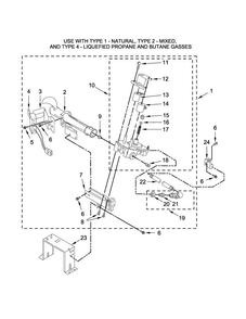 Burner Assembly Parts Diagram and Parts List for CGD9060AW1  Whirlpool Dryer