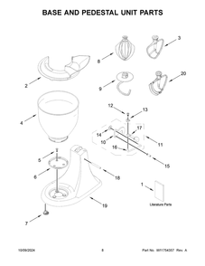 05 - Base And Pedestal Unit Parts Diagram and Parts List for KSM85PSCOB5  Whirlpool Mixer