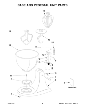 03 - BASE AND PEDESTAL UNIT PARTS Diagram and Parts List for 5KSM45AOB0  Whirlpool Mixer