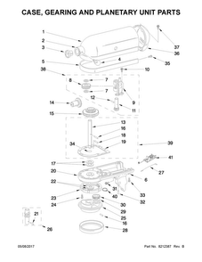 Case, Gearing And Planetary Unit Parts Diagram and Parts List for 5K45SSBOB4  KitchenAid Mixer