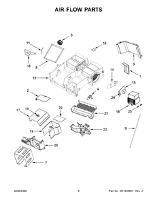 Air Flow Parts Diagram and Parts List for KMHP519ESS5  Whirlpool Microwave Oven Combo