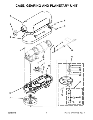 Case, Gearing And Planetary Unit Diagram and Parts List for KSM7586PBK0  Whirlpool Mixer