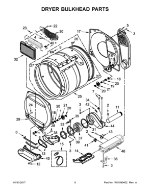 05 - DRYER BULKHEAD PARTS Diagram and Parts List for YWET4027EW1  Whirlpool Washer Dryer Combo