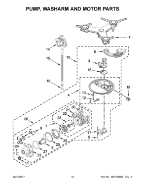 07 - PUMP, WASHARM AND MOTOR PARTS Diagram and Parts List for KDTM504EPA2  Whirlpool Dishwasher