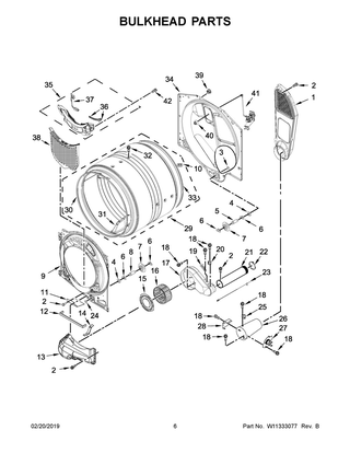 Bulkhead Parts Diagram and Parts List for 7MWGD6620HW0  Whirlpool Dryer