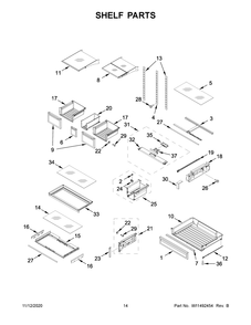 Shelf Parts Diagram and Parts List for WRF767SDHZ02  Whirlpool Refrigerator