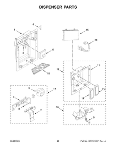 11 - Dispenser Parts Diagram and Parts List for KBSD706MPS01  Whirlpool Refrigerator