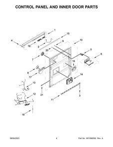 Control Panel And Inner Door Parts Diagram and Parts List for WDTA80SAKZ2  Whirlpool Dishwasher
