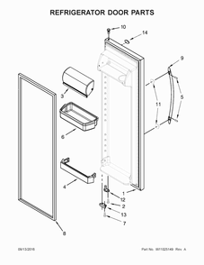 Refrigerator Door Parts Diagram and Parts List for WRS325FNAW00  Whirlpool Refrigerator