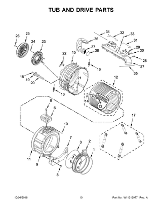 Tub And Drive Parts Diagram and Parts List for YWFC8090GX0  Whirlpool Range
