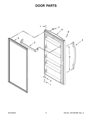 Door Parts Diagram and Parts List for WZF57R16FW04  Whirlpool Freezer