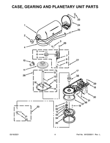 Case, Gearing And Planetary Unit Parts Diagram and Parts List for KSM155GBSN0  Whirlpool Mixer