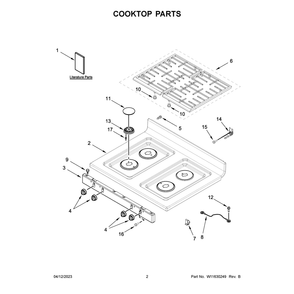 Cooktop Parts Diagram and Parts List for WFG320M0MS0  Whirlpool Range