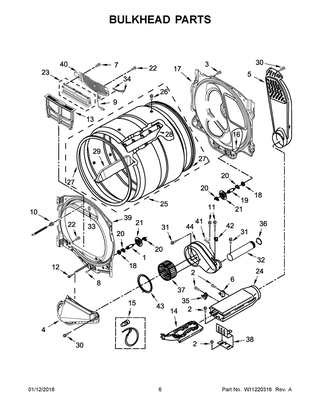 Bulkhead Parts Diagram and Parts List for YWED8000DW4  Whirlpool Dryer