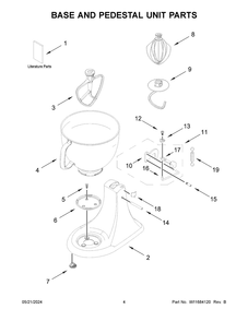 Base And Pedestal Unit Parts Diagram and Parts List for 5KSM125EIB5  KitchenAid Mixer