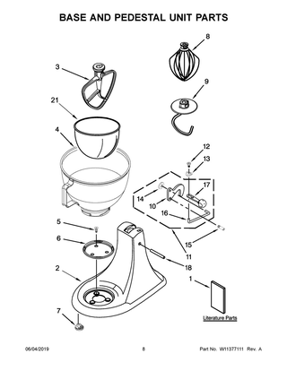 Base And Pedestal Unit Parts Diagram and Parts List for KSM88SL0  Whirlpool Mixer