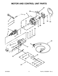 Motor And Control Unit Parts Diagram and Parts List for KSM155GBSN0  Whirlpool Mixer
