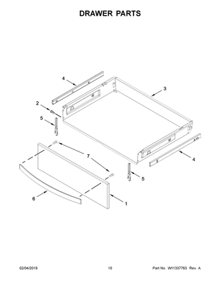 Drawer Parts Diagram and Parts List for YWFE775H0HV1  Whirlpool Range