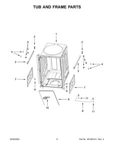 Tub And Frame Parts Diagram and Parts List for WDF518SAHB1  Whirlpool Dishwasher