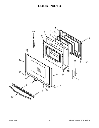 Door Parts Diagram and Parts List for YWFE520S0FW2  Whirlpool Range