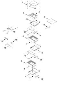 Refrigerator Shelf Parts Diagram and Parts List for JBRFL24IGX20  Whirlpool Refrigerator
