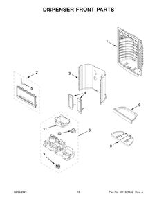 Dispenser Front Parts Diagram and Parts List for WRF555SDHW03  Whirlpool Refrigerator