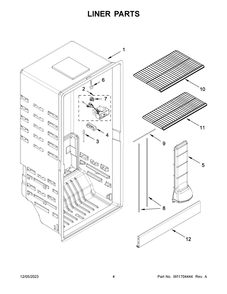 Liner Parts Diagram and Parts List for WZF34X18DW08  Whirlpool Freezer