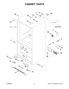 Cabinet Parts Diagram and Parts List for WRB322DMBW02  Whirlpool Refrigerator