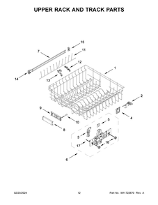 Upper Rack And Track Parts Diagram and Parts List for KDFM404KPS3  KitchenAid Dishwasher