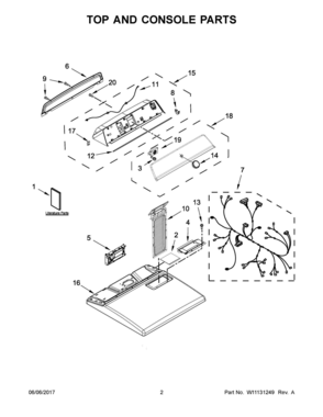 02 - TOP AND CONSOLE PARTS Diagram and Parts List for ZGD7009GW0  Whirlpool Dryer
