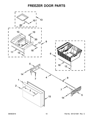 Freezer Door Parts Diagram and Parts List for KRFC704FPS01  Whirlpool Refrigerator