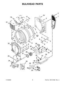 Bulkhead Parts Diagram and Parts List for WED5620HW2  Whirlpool Dryer