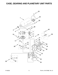 Case, Gearing And Planetary Unit Parts Diagram and Parts List for 5KSM195PSZHI0  KitchenAid Mixer