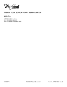 Cover Sheet Diagram and Parts List for WRF532SMBW01  Whirlpool Refrigerator