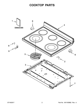 02 - COOKTOP PARTS Diagram and Parts List for 4KAER7685EW1  Whirlpool Range